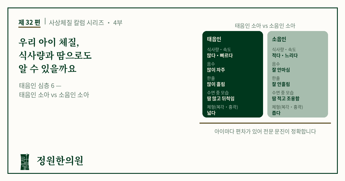 사상32편. 우리 아이 체질, 식사량과 땀으로도 알 수 있을까요